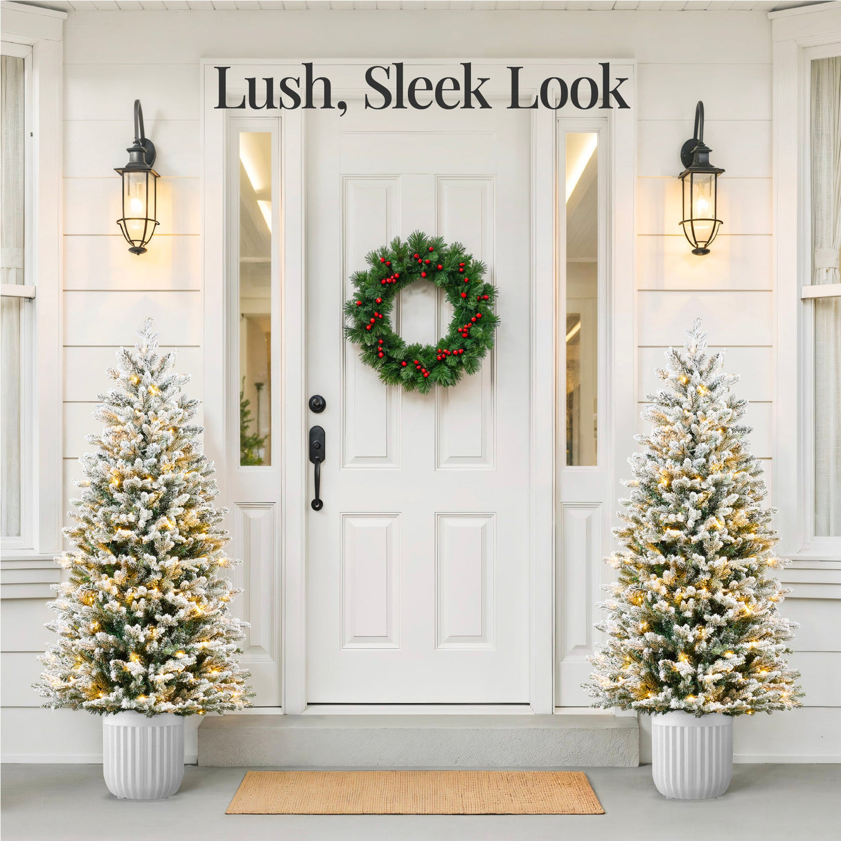 Pre Lit Potted Flocked Pencil Christmas Tree with LED Lights