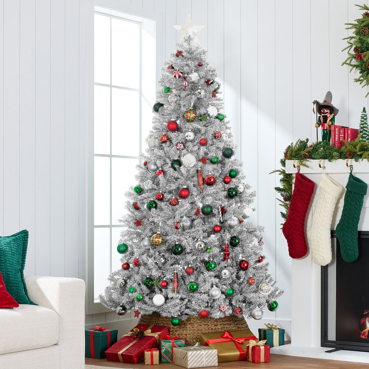Pre Lit White Spruce Christmas Tree with Twinkling Lights