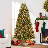 Pre Lit Frosted Spruce Christmas Tree with Pinecones & Berries