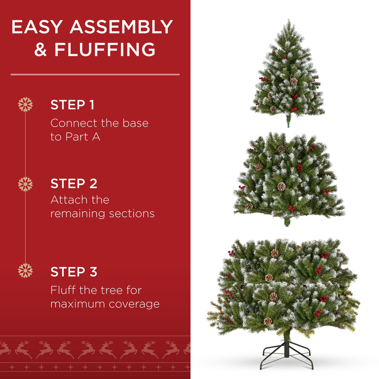 Pre Lit Frosted Spruce Christmas Tree with Pinecones & Berries