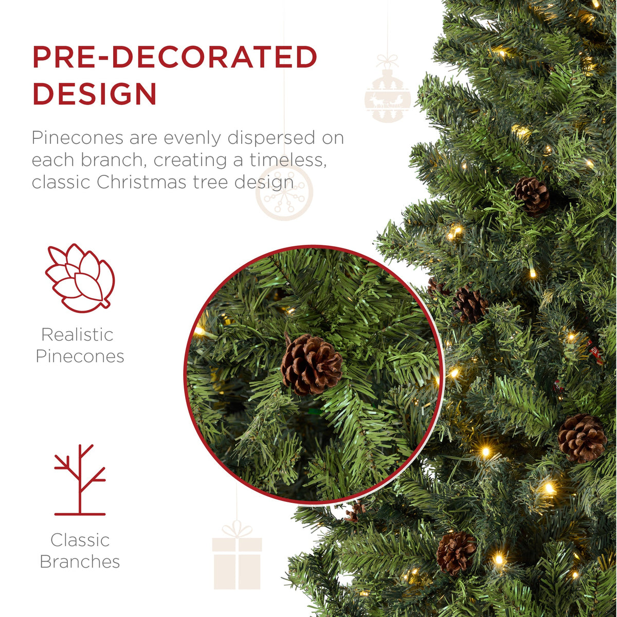 Pre-Lit Pre-Decorated Christmas Tree with Pinecones and Twinkle LEDs product image