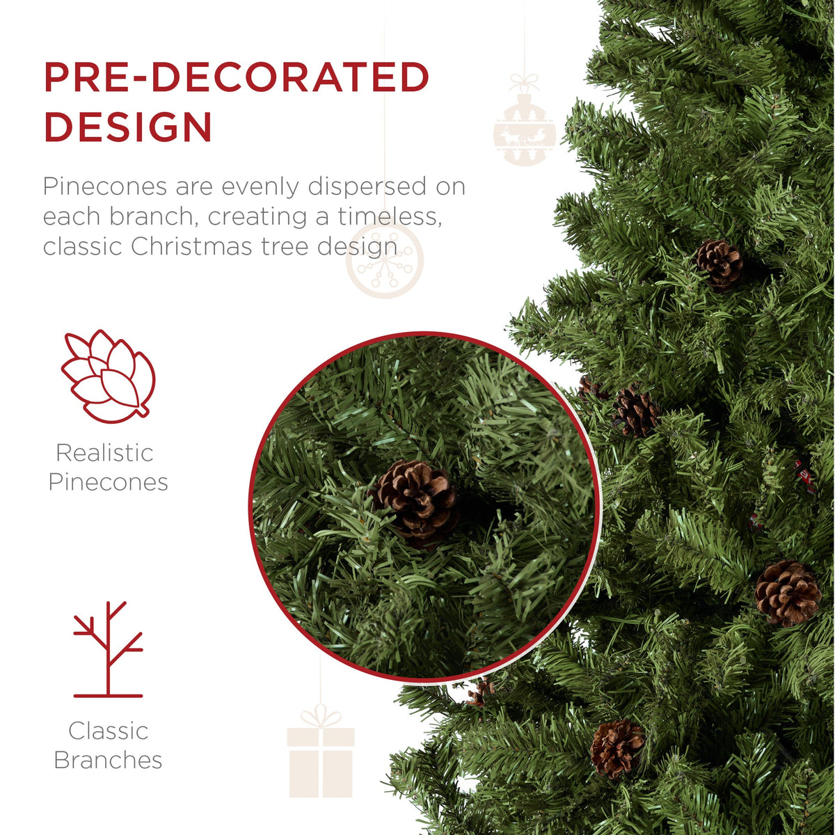 Pre-Decorated Christmas Tree with Pinecones and Natural Look product image showing its overall design and key features.