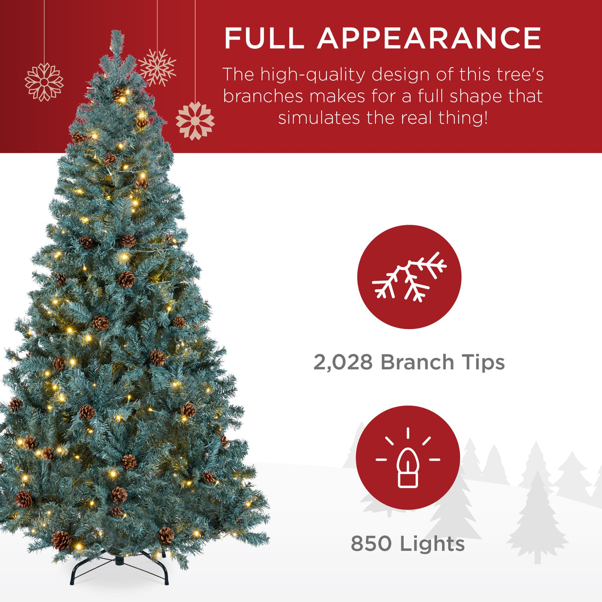 Pre Lit Pre Decorated Christmas Tree with Pinecones LED Lights