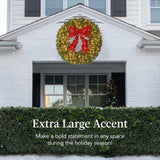 Pre-Lit Artificial Red Bow Fir Christmas Wreath with LED Lights