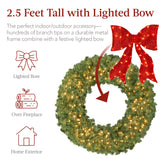 Pre-Lit Artificial Red Bow Fir Christmas Wreath with LED Lights
