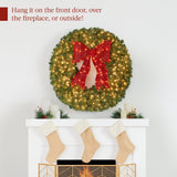 Pre-Lit Artificial Red Bow Fir Christmas Wreath with LED Lights