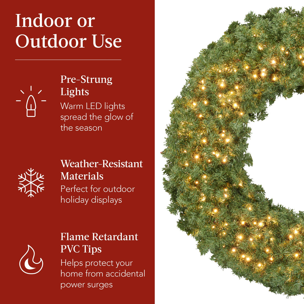 Pre-Lit Artificial Red Bow Fir Christmas Wreath with LED Lights