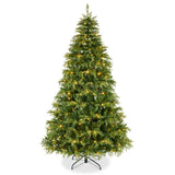 Pre-Lit Cedar Cypress Christmas Tree with Twinkling String Lights product image showing its overall design and key.