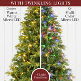 Pre-Lit Cedar Cypress Christmas Tree with Twinkling String Lights product image showing its overall design and key.
