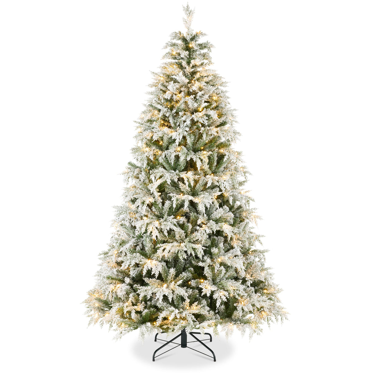 Pre Lit Flocked Cedar Cypress Christmas Tree with Twinkling LED Lights