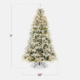 Pre Lit Flocked Cedar Cypress Christmas Tree with Twinkling LED Lights