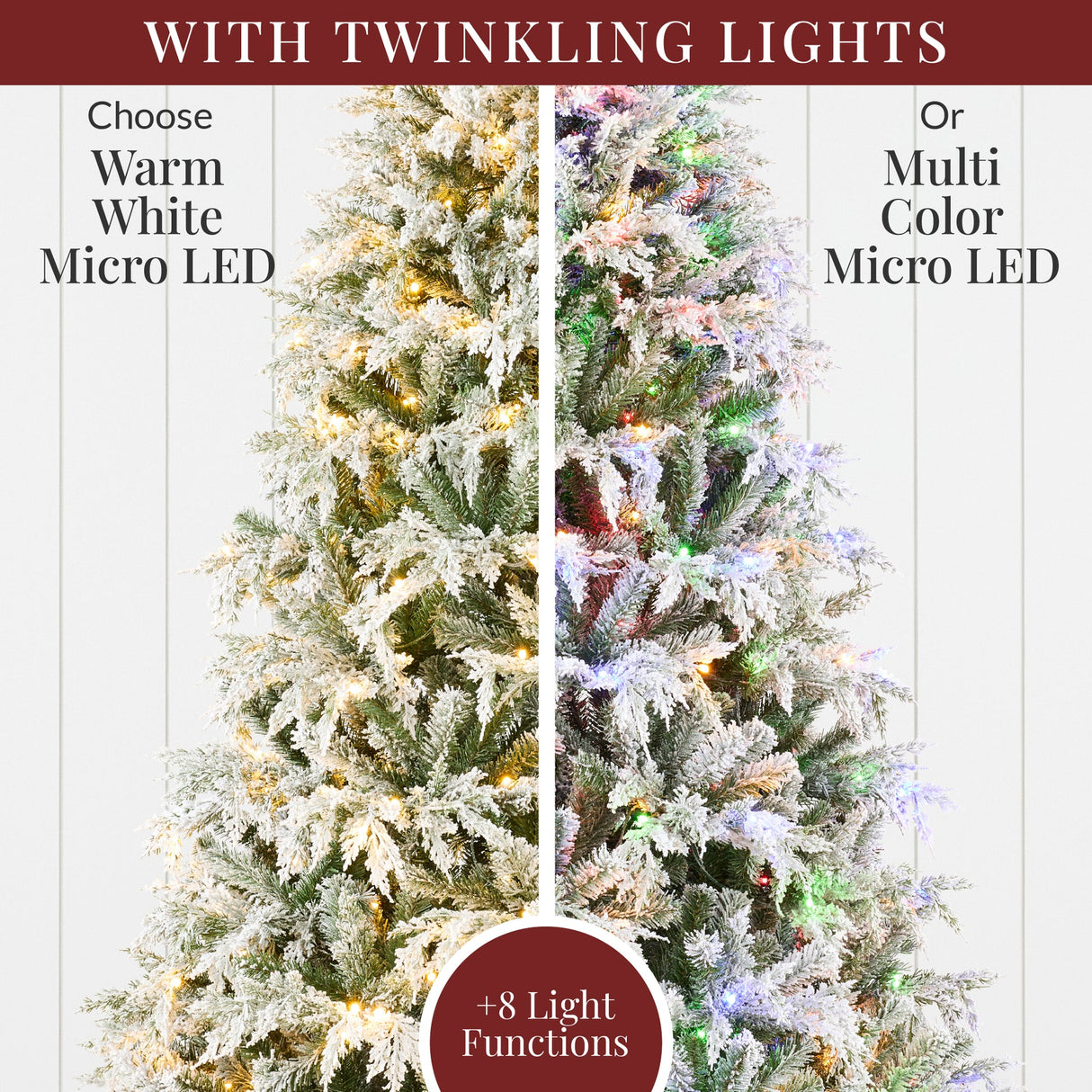 Pre Lit Flocked Cedar Cypress Christmas Tree with Twinkling LED Lights