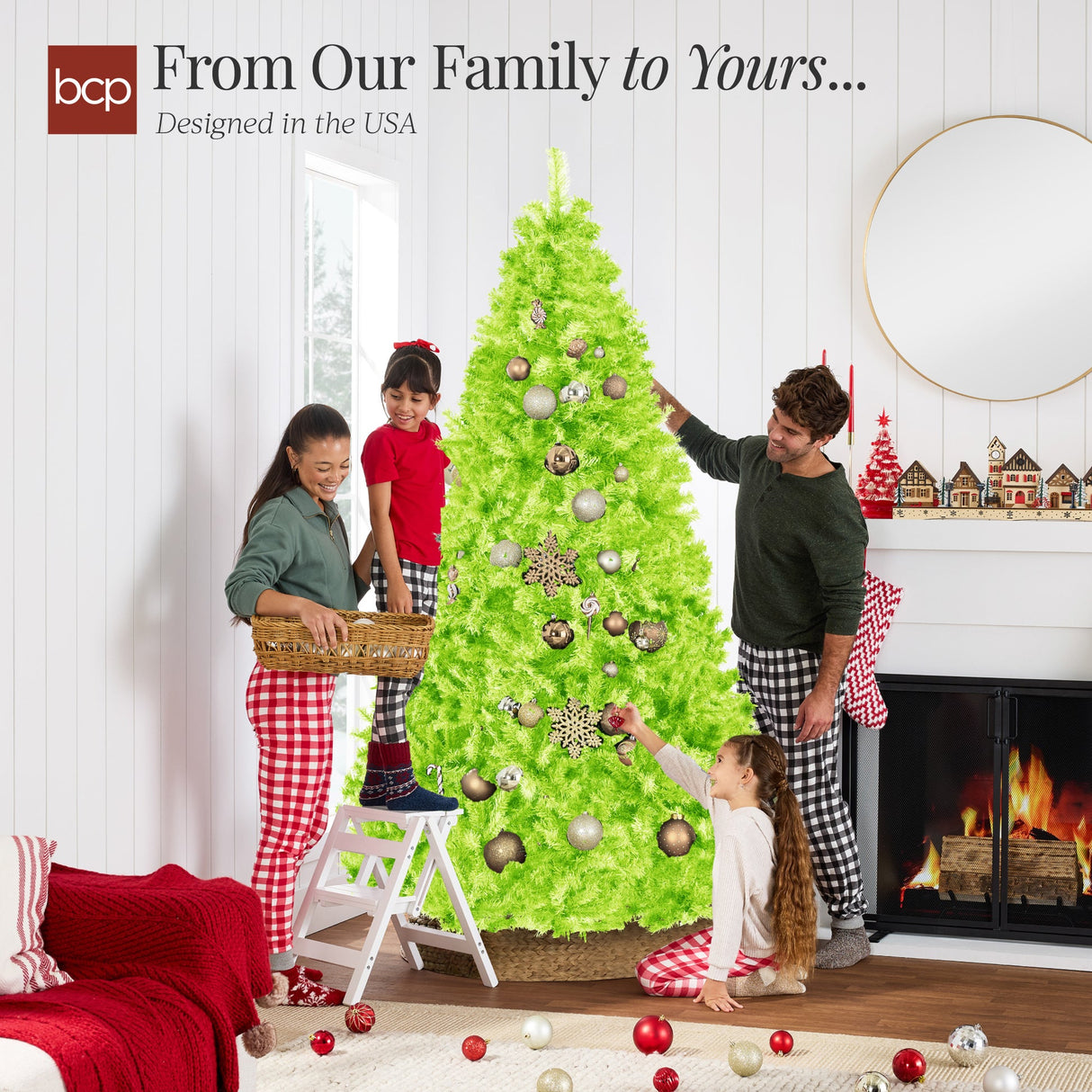 Artificial Lime Green Christmas Tree Unlit Pine Easy Assembly