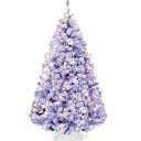 Pre-Lit Snow Flocked Christmas Tree with Twinkle Light Effects product image showing its overall design and key.