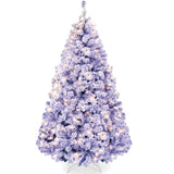 Pre-Lit Snow Flocked Christmas Tree with Twinkle Light Effects product image showing its overall design and key.