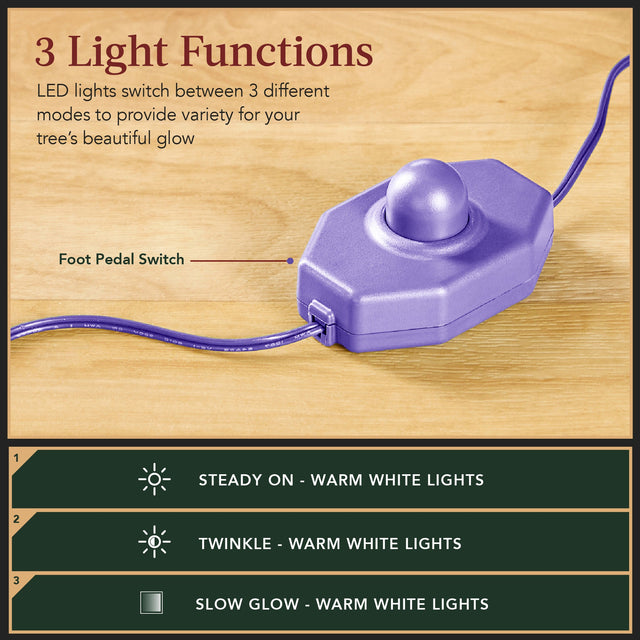 Pre-Lit Snow Flocked Christmas Tree with Twinkle Light Effects product image showing its overall design and key.