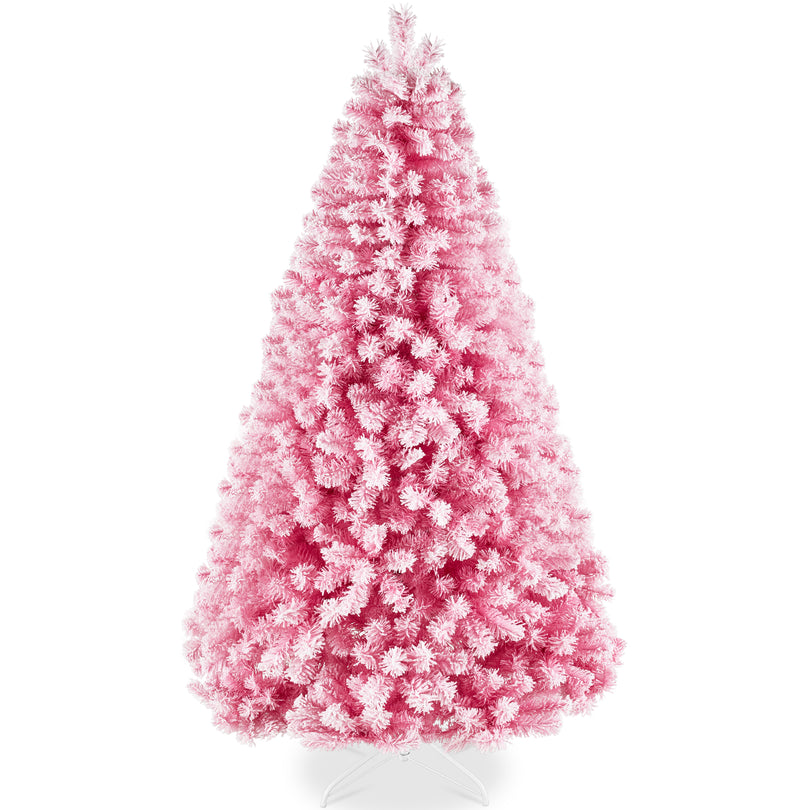 Snow Flocked Colorful Pine Christmas Tree with Metal Base