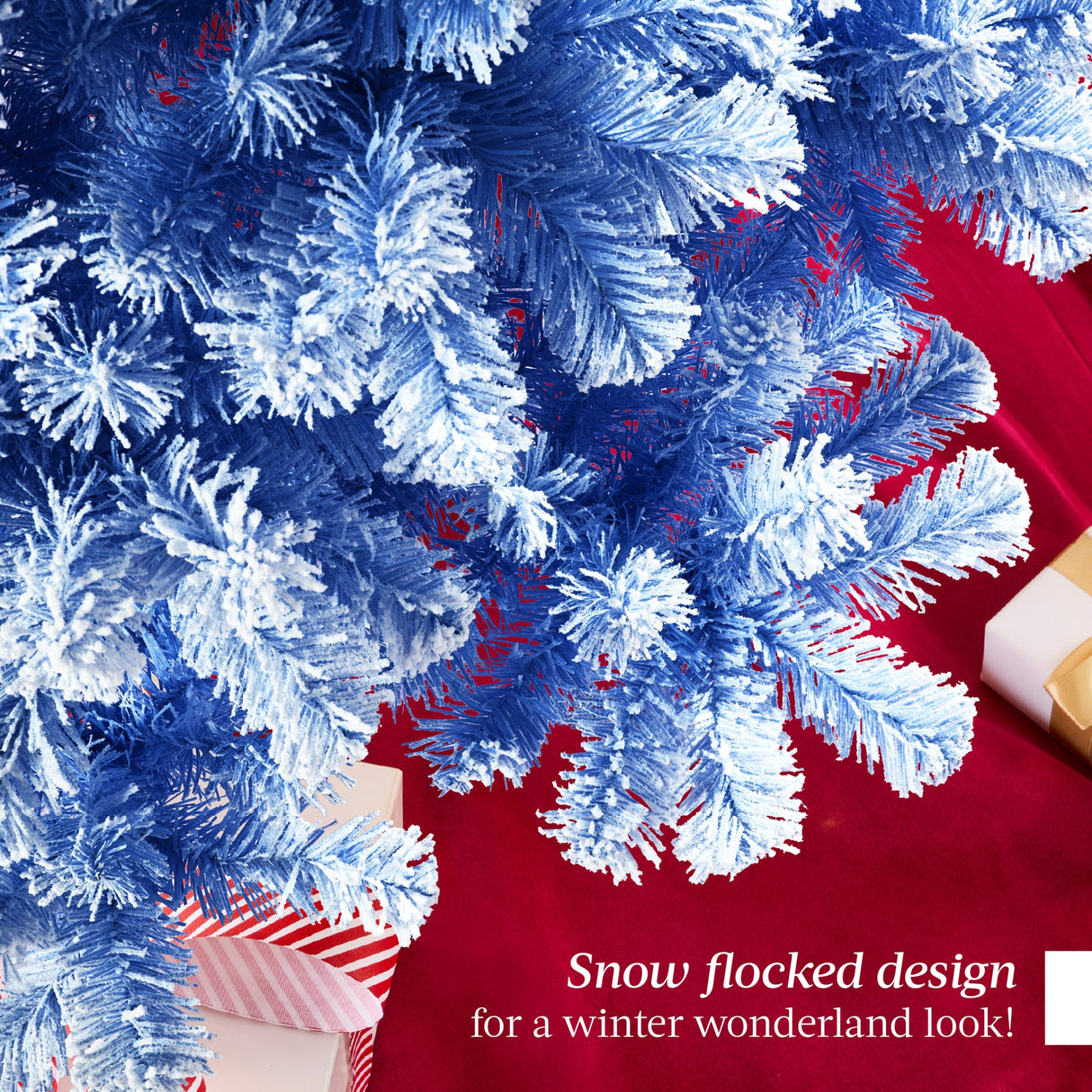 Snow Flocked Colorful Pine Christmas Tree with Metal Base