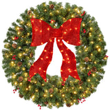 Pre-Lit Artificial Christmas Wreath with Red Bow, Berries & Pinecones