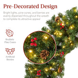 Pre-Lit Artificial Christmas Wreath with Red Bow, Berries & Pinecones