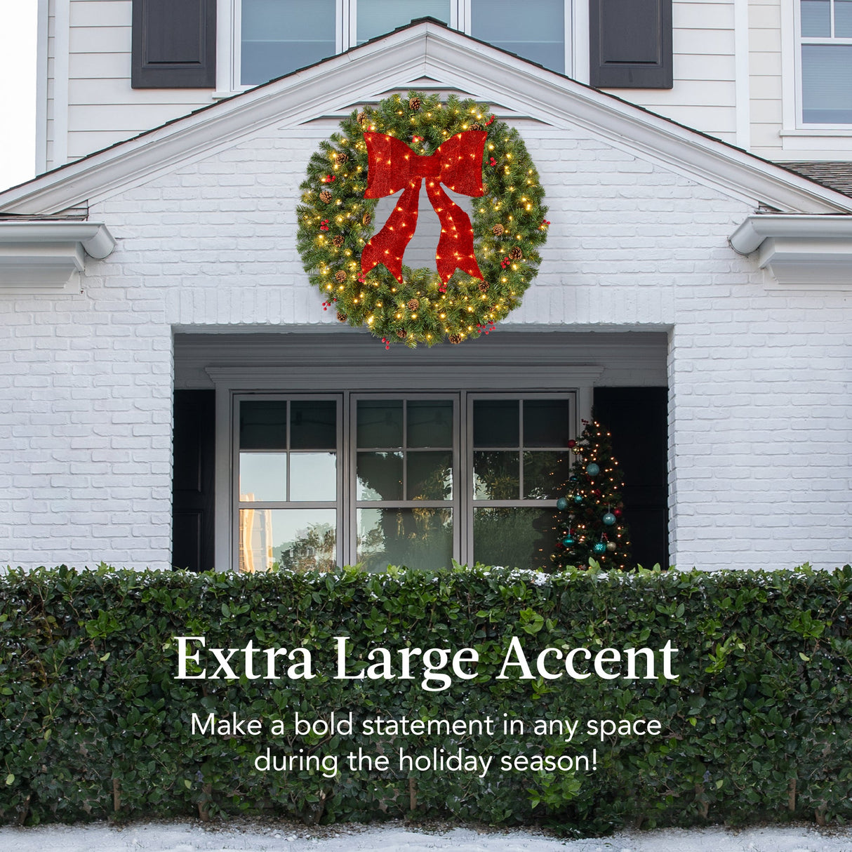 Pre-Lit Artificial Christmas Wreath with Red Bow, Berries & Pinecones