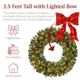 Pre-Lit Artificial Christmas Wreath with Red Bow, Berries & Pinecones