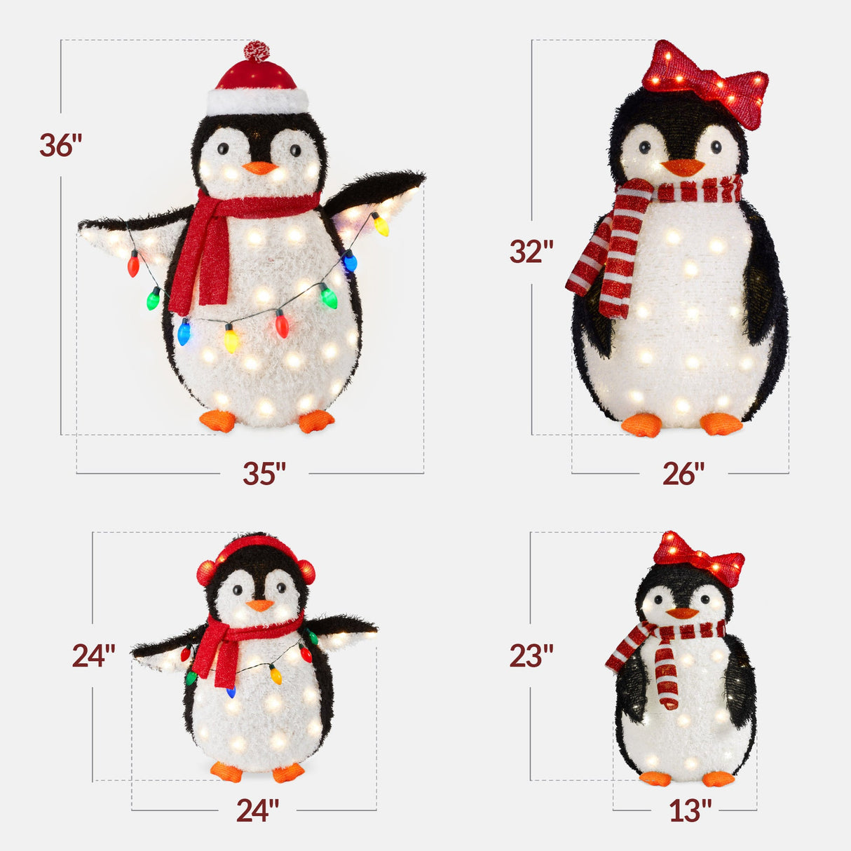 4-Piece Lighted Pop-Up Penguin Family Christmas Decoration with 300 LED Lights