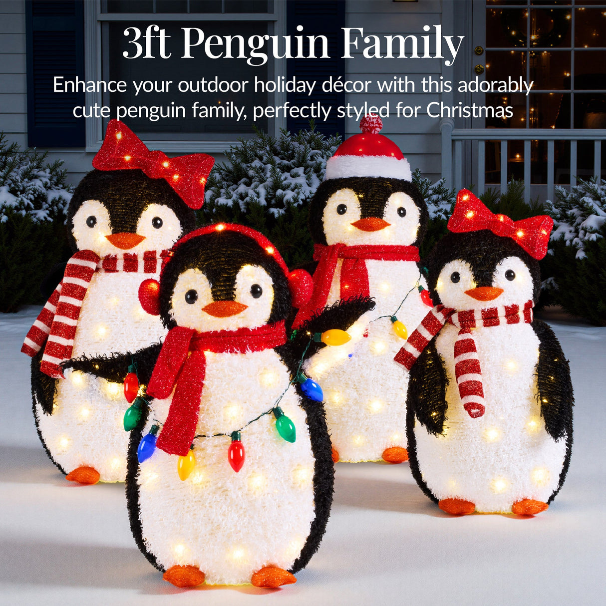 4-Piece Lighted Pop-Up Penguin Family Christmas Decoration with 300 LED Lights