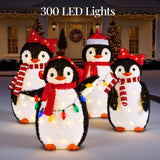 4-Piece Lighted Pop-Up Penguin Family Christmas Decoration with 300 LED Lights