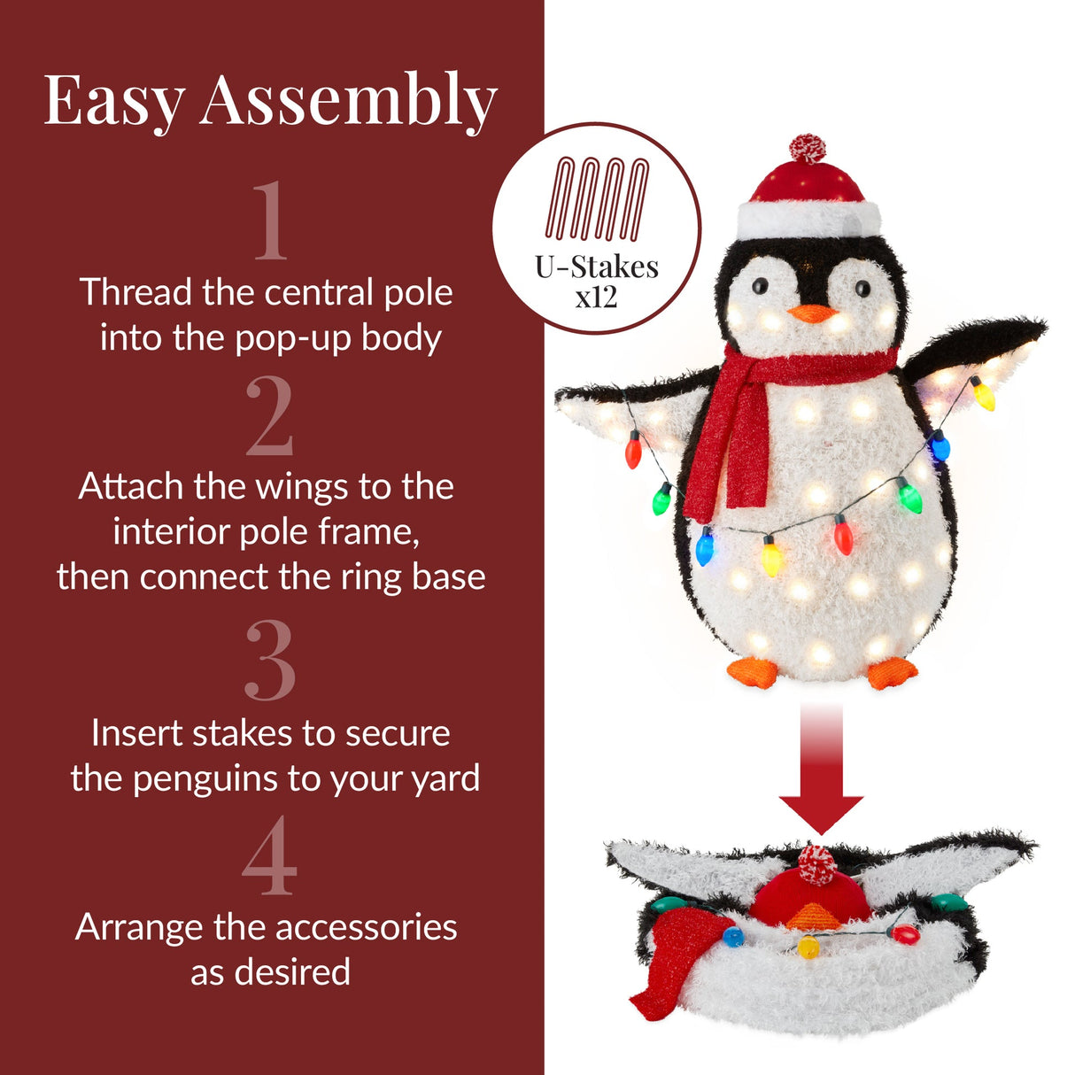 4-Piece Lighted Pop-Up Penguin Family Christmas Decoration with 300 LED Lights