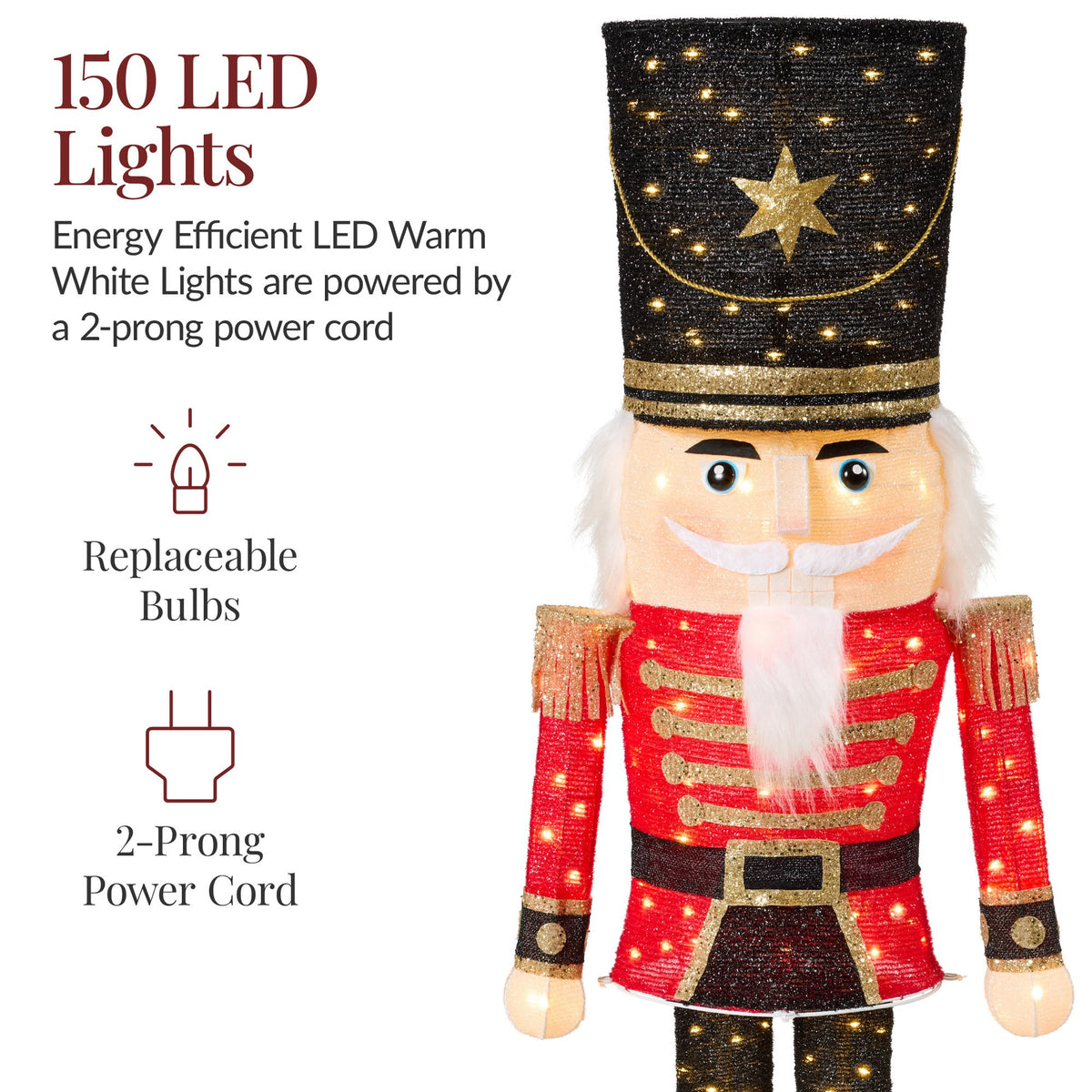 RADYAN lighted pop-up Christmas nutcracker decoration illuminated with 150 LED lights display