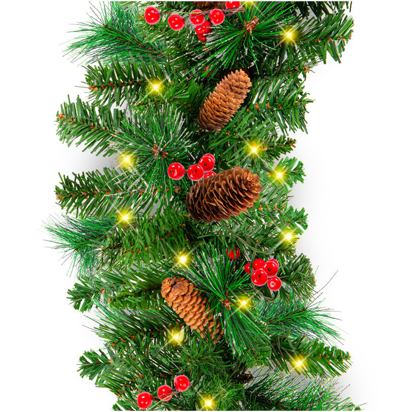 9Ft Pre-Lit Christmas Garland with 2-in-1 LED Lights