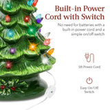 15-Inch Pre-Lit Ceramic Tabletop Christmas Tree with Star Toppers