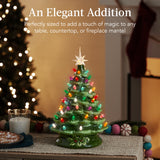 15-Inch Pre-Lit Ceramic Tabletop Christmas Tree with Star Toppers