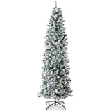 Snow Flocked Artificial Pencil Christmas Tree with Stand
