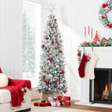 Snow Flocked Artificial Pencil Christmas Tree with Stand