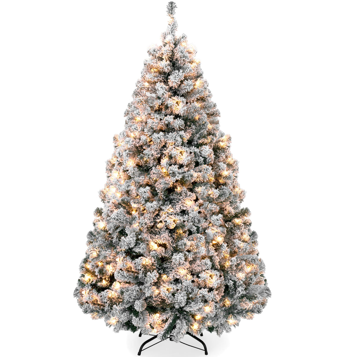 Pre Lit Snow Flocked Pine Christmas Tree with Warm Lights