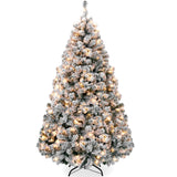 Pre Lit Snow Flocked Pine Christmas Tree with Warm Lights