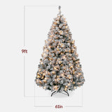 Pre Lit Snow Flocked Pine Christmas Tree with Warm Lights