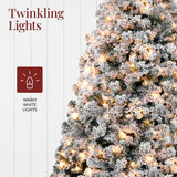 Pre Lit Snow Flocked Pine Christmas Tree with Warm Lights