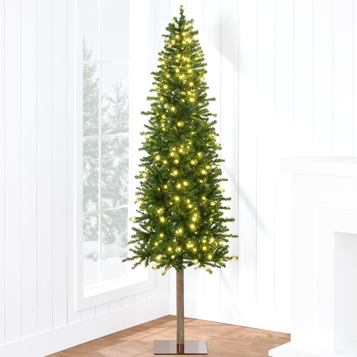 Pre Lit Alpine Slim Pencil Christmas Tree with LED Lights