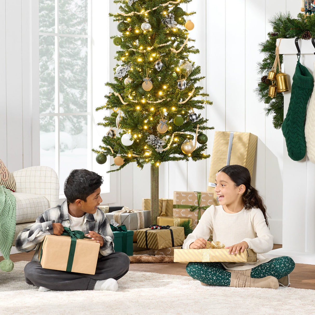 Pre Lit Alpine Slim Pencil Christmas Tree with LED Lights