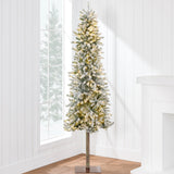 Pre Lit Flocked Slim Pencil Alpine Christmas Tree with LED Lights