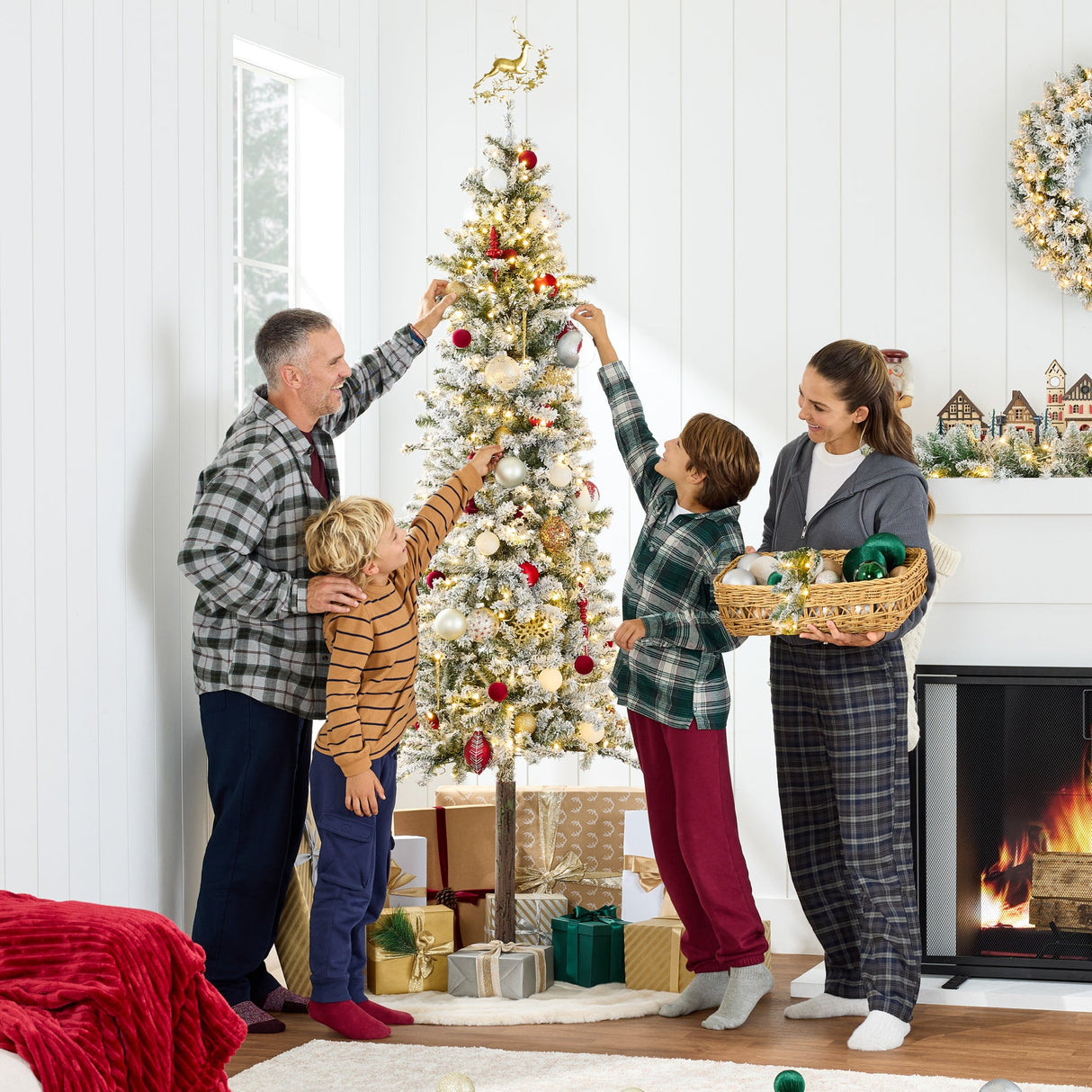 Pre Lit Flocked Slim Pencil Alpine Christmas Tree with LED Lights
