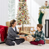Pre Lit Flocked Slim Pencil Alpine Christmas Tree with LED Lights