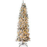 Pre-Lit Snow Flocked Pencil Christmas Tree with Warm String Lights product image