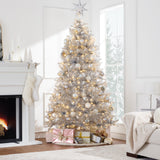 Pre Lit Silver Artificial Tinsel Christmas Tree with Foldable Stand
