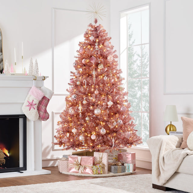 Pre-Lit Artificial Tinsel Christmas Tree with Foldable Metal Stand product image