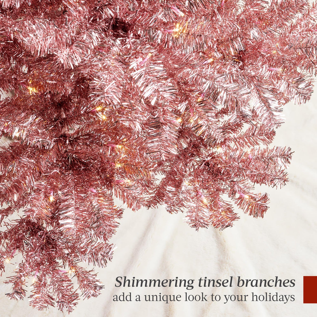 Pre-Lit Artificial Tinsel Christmas Tree with Foldable Metal Stand product image