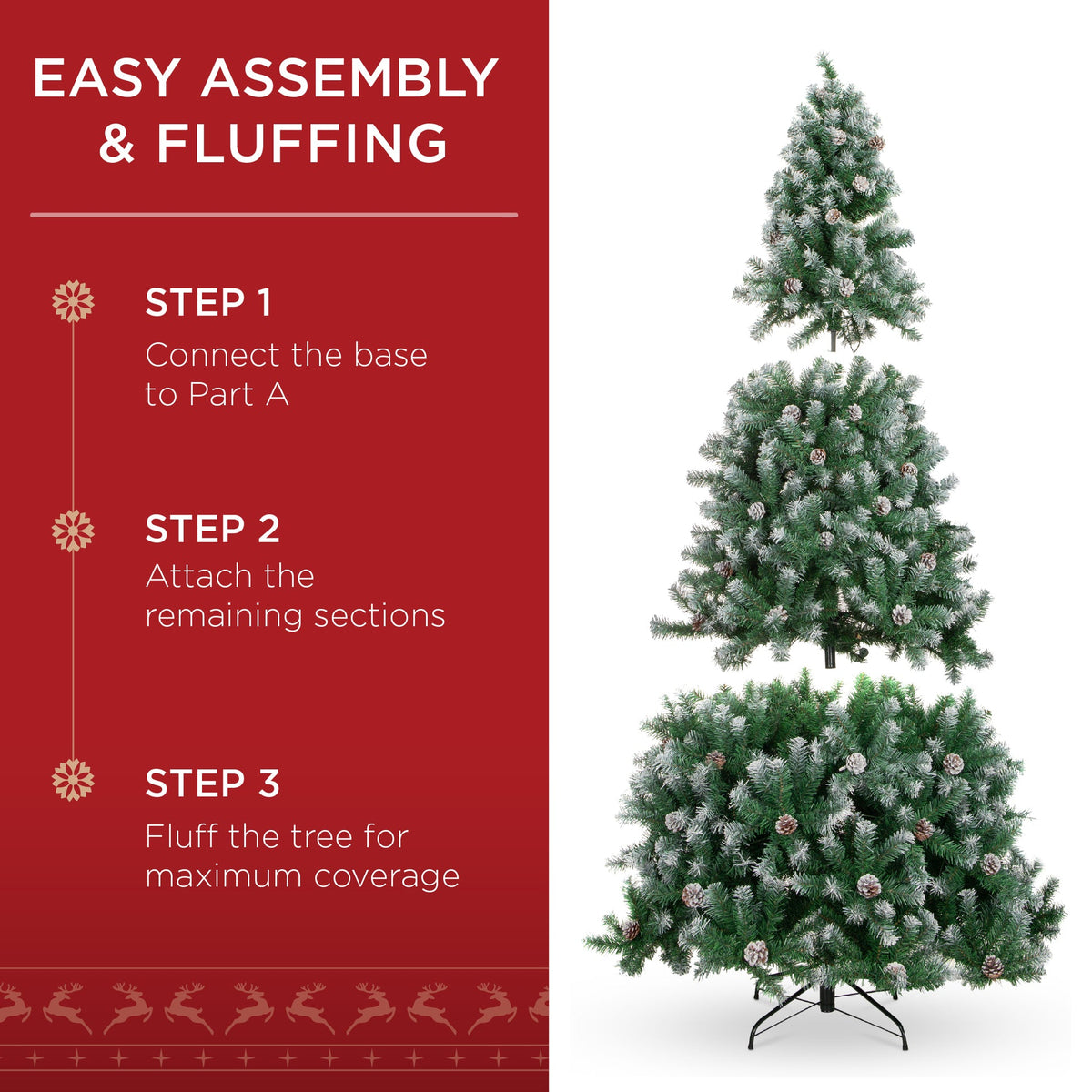 Pre-Lit Flocked Christmas Tree with Pine Cones and String Lights product image showing its overall design and key.